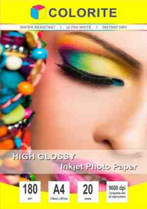 Colorite 180gsm A4 /20 sheets Inkjet High Glossy Photo Paper