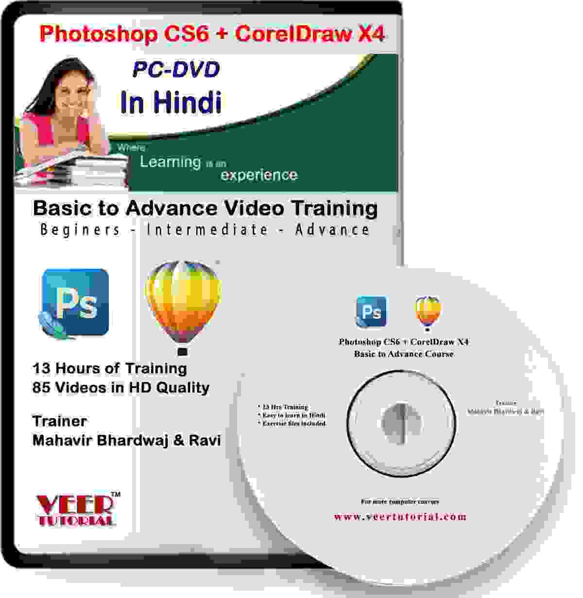 Photoshop Coreldraw Tutorials video Latest Version Training 13 hrs DVD in Learning Hindi DVD