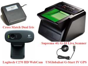 Complete CSC Aadhar UID Kit CrossMatch Iris+Suprema 4G Biometrics+Logitech C270 WebCam+GlobalSat GPS Full Aadhaar Kit