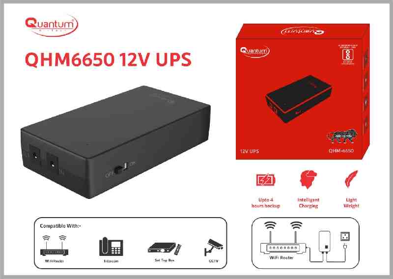 Quantum QHM6650 Router|CCTV|Intercom|STB 12V QHMPL Light Wieght 4 Hours Power Backup UPS