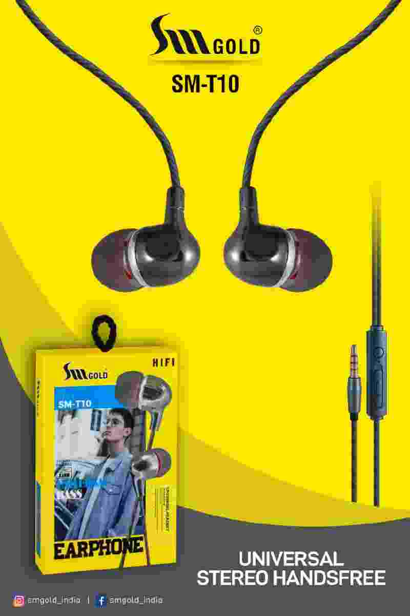 SM Gold SM-T10 HiFi Stereo Wired Handsfree Mobile HeadPhone
